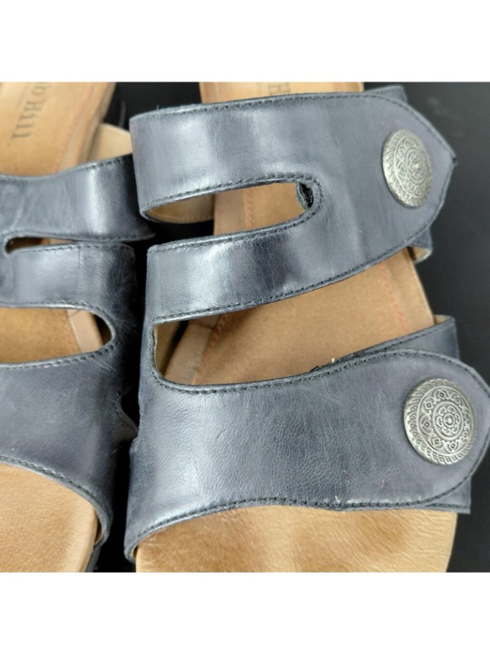 Cobb Hill Sandals Womens Size 10 Blue Leather Slide Wedge Comfort Adjust Straps - Picture 4 of 10